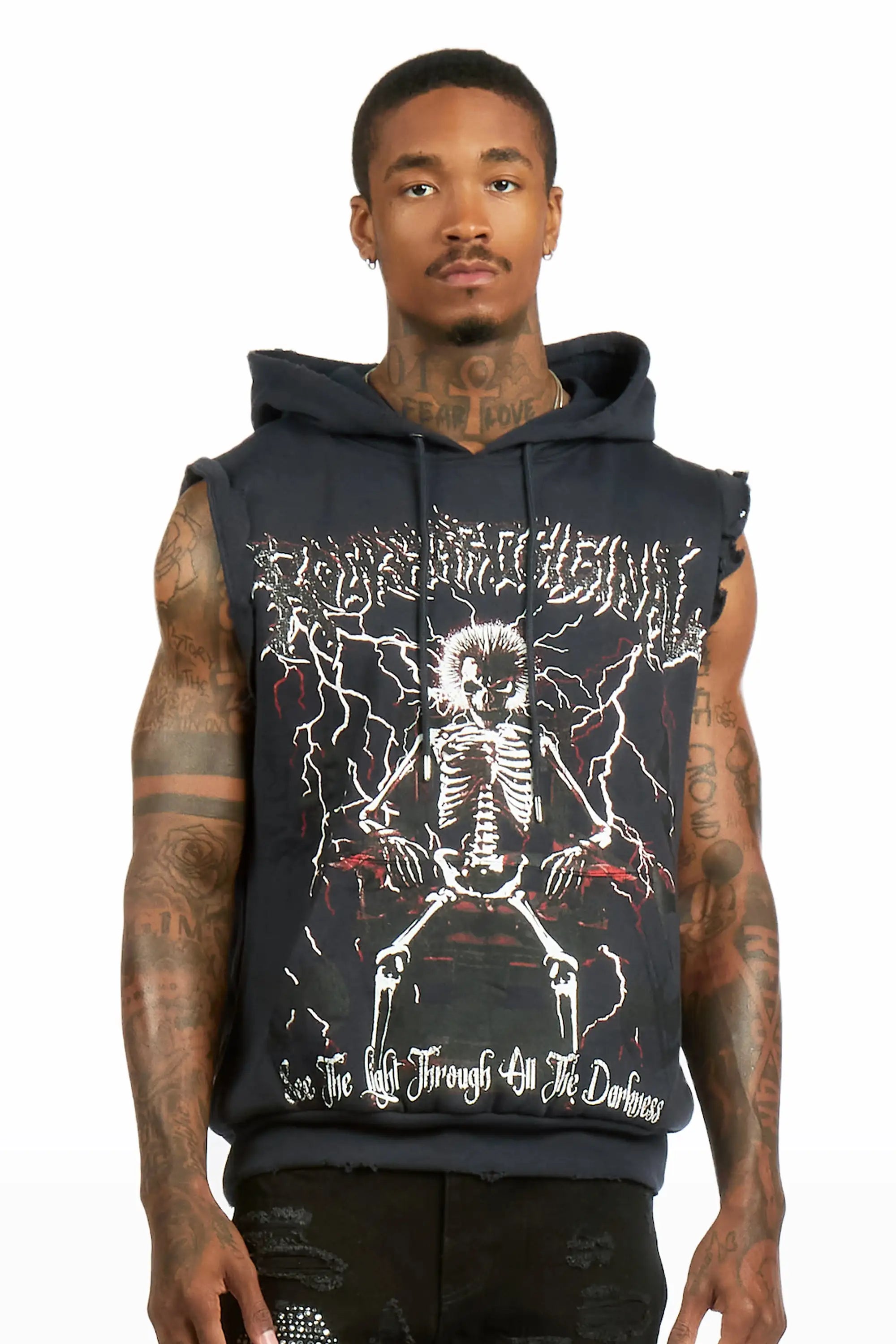 Deathrow Navy Cut Sleeve Hoodie - image 2