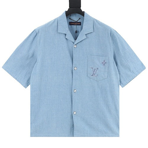 Louis Vuitton Front & Back Embroidered Chambray Short-Sleeve Shirt
