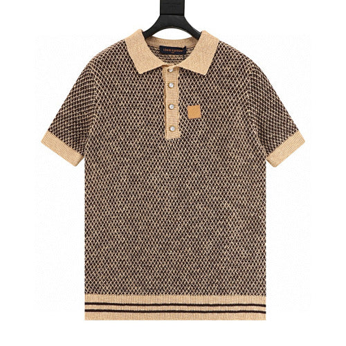Louis Vuitton Leather Badge Mesh Knit Short Sleeve Polo Shirt